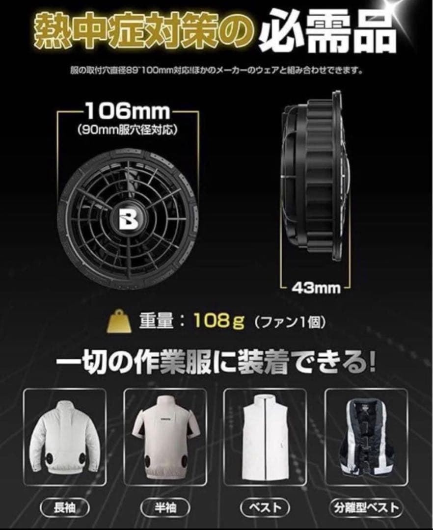 ファンバッテリーセット 36V 空調作業服　ファン 36V超高出力