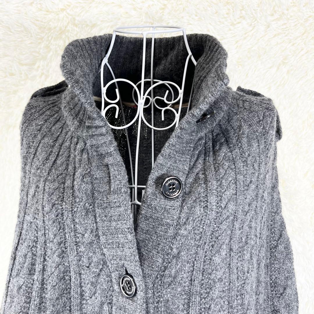 バーバリーロンドン ポンチョ ニット カシミヤ混 グレー エポーレット