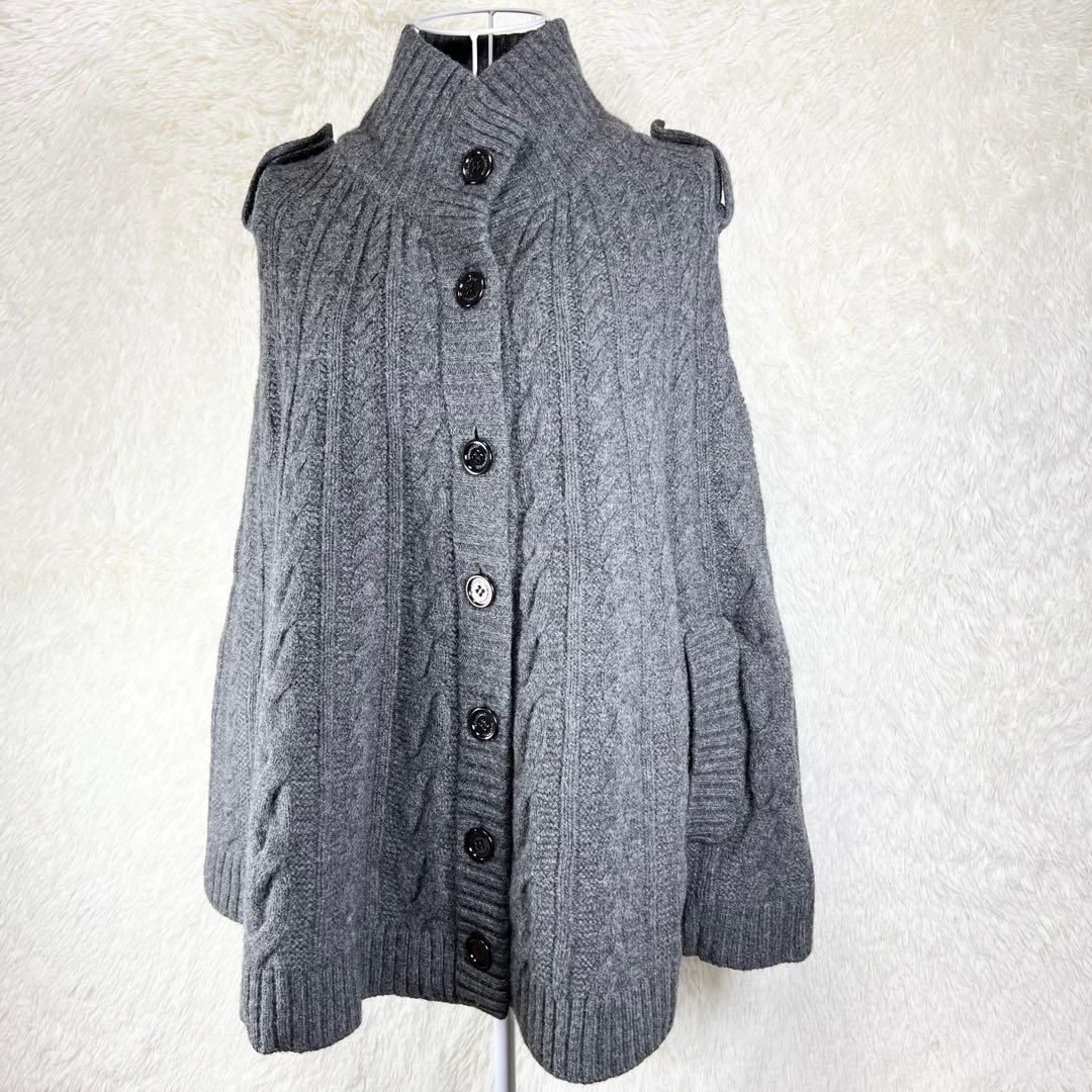 バーバリーロンドン ポンチョ ニット カシミヤ混 グレー エポーレット