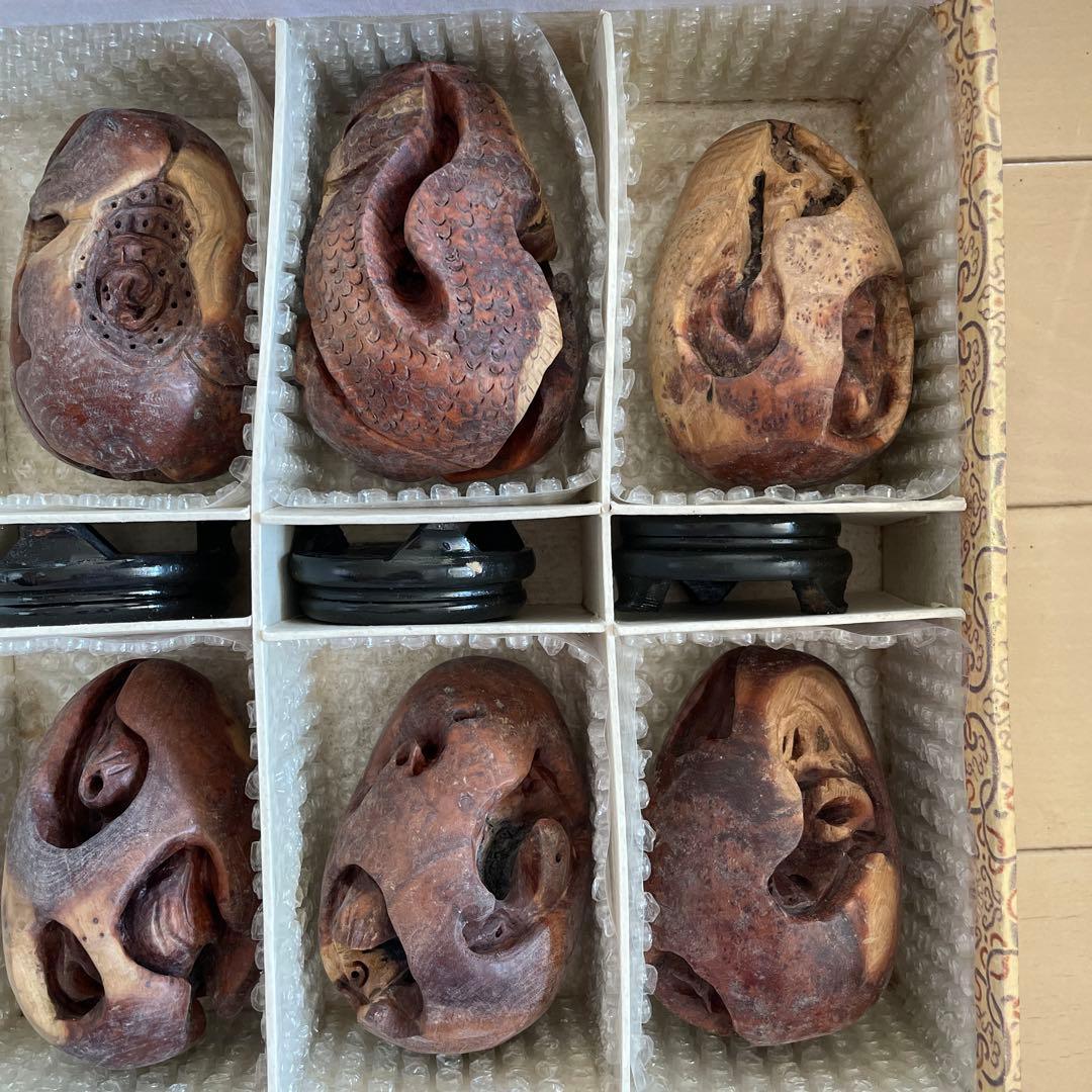 中国美術　干支 木彫り 12個セット 十二支 木製置物　アンティーク　China