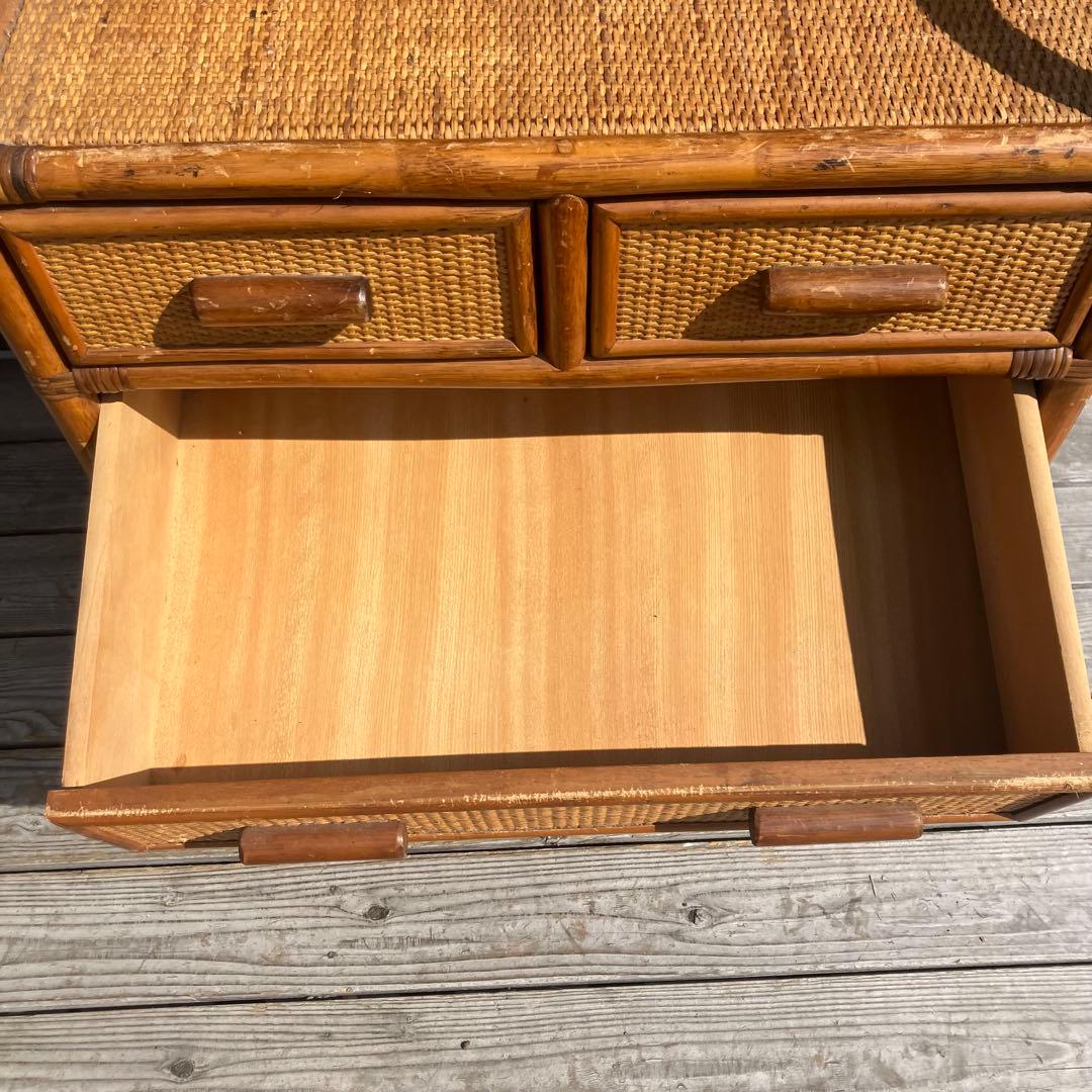 昭和レトロ ラタンチェスト 4段5杯 引き出し箪笥 古家具 ビンテージ 籐家具
