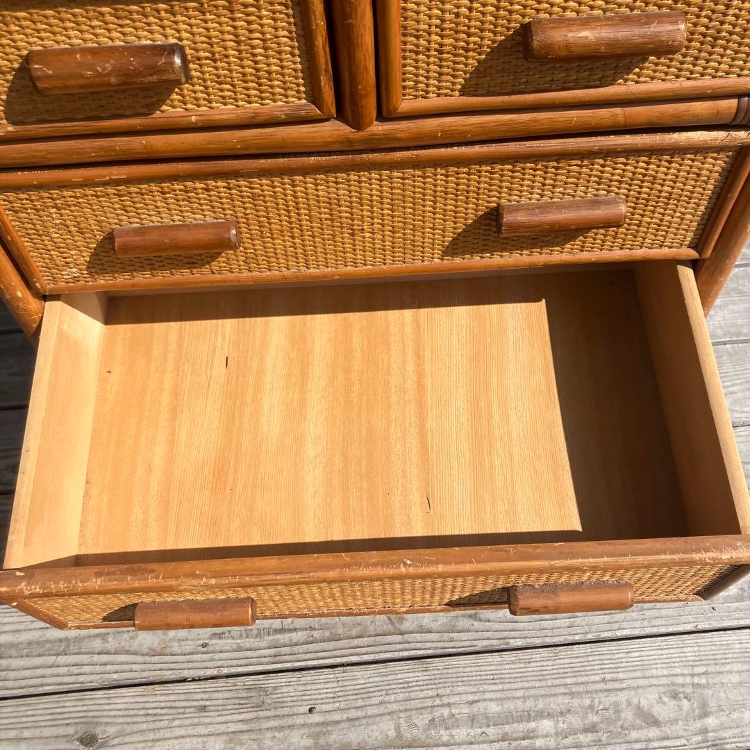 昭和レトロ ラタンチェスト 4段5杯 引き出し箪笥 古家具 ビンテージ 籐家具
