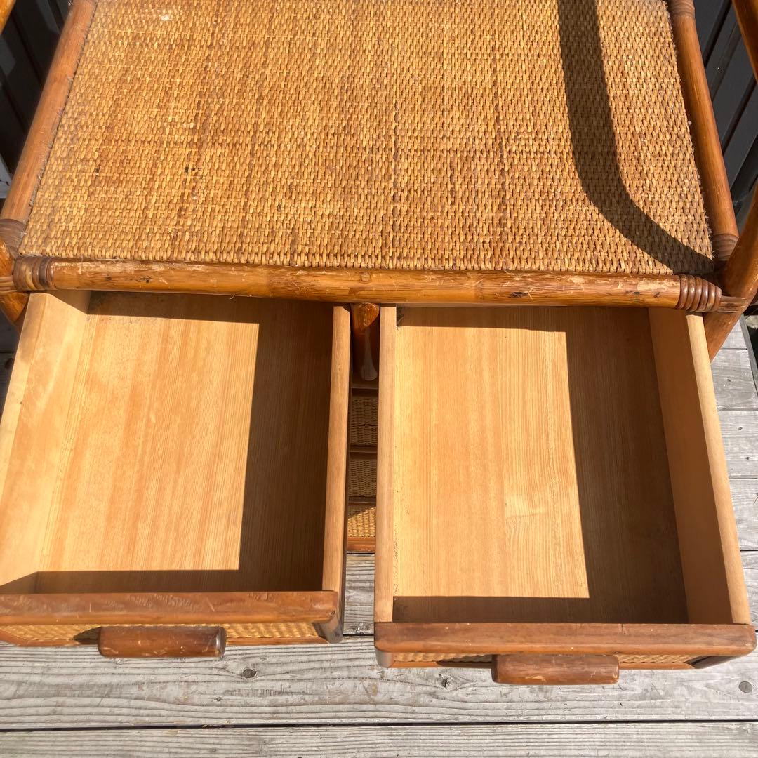 昭和レトロ ラタンチェスト 4段5杯 引き出し箪笥 古家具 ビンテージ 籐家具