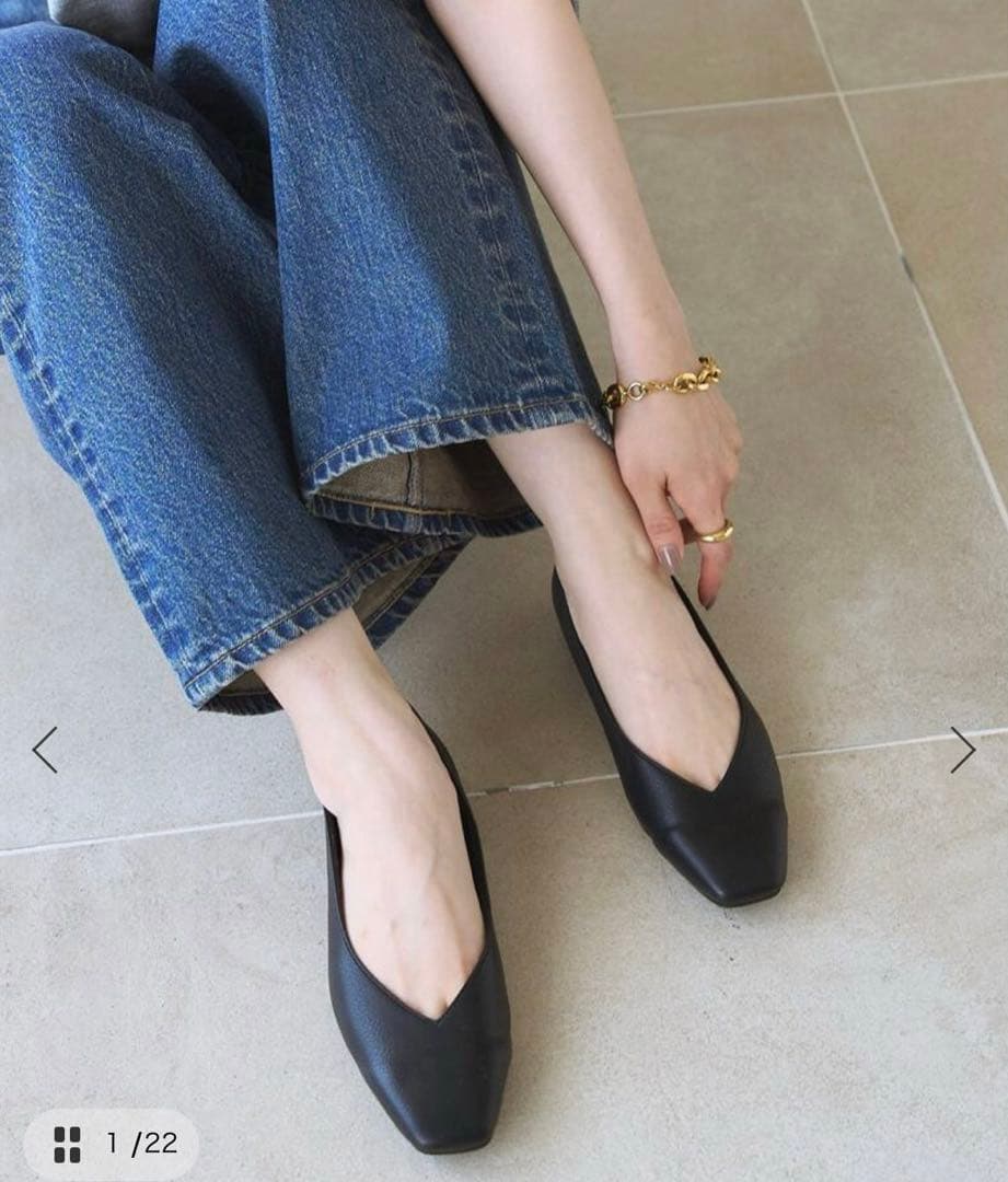 【美品】 ルタロン　スクエアVカットフラット　フラットシューズ　24.5㎝