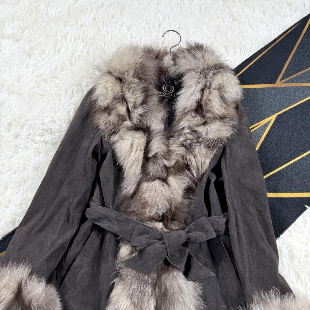 総丈99㎝ COCON フォックスファー ベルト付き コート L AA139