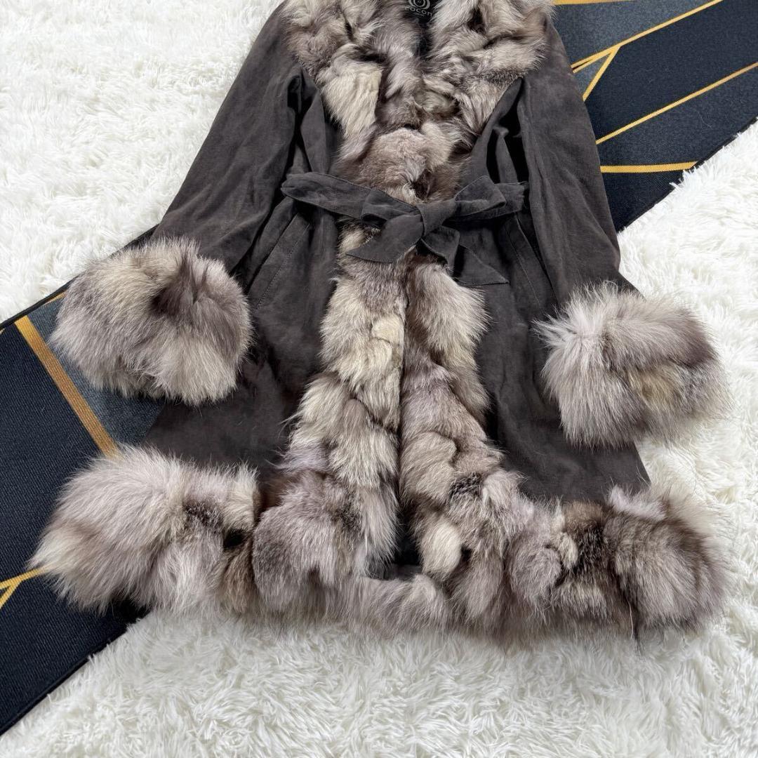 総丈99㎝ COCON フォックスファー ベルト付き コート L AA139