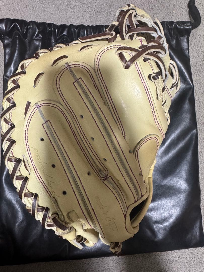 KANME キャッチャーミット クリーム色 収納袋付き