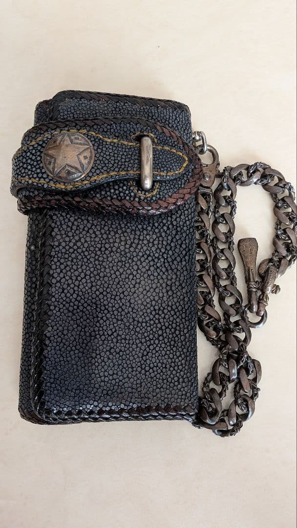 (*に様 エイ皮、ウォレットチェーン スターモチーフ、手作り貴重