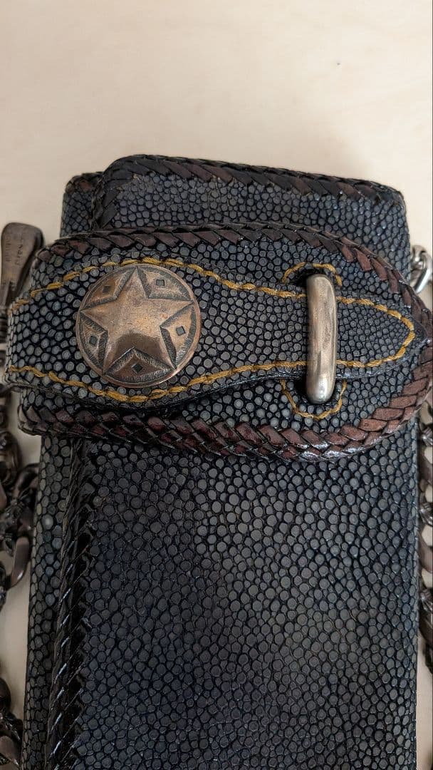 (*に様 エイ皮、ウォレットチェーン スターモチーフ、手作り貴重