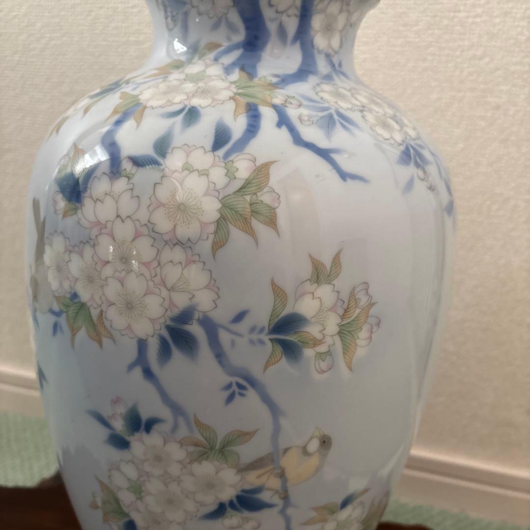 深川製磁 花瓶 桜と小鳥 38㎝