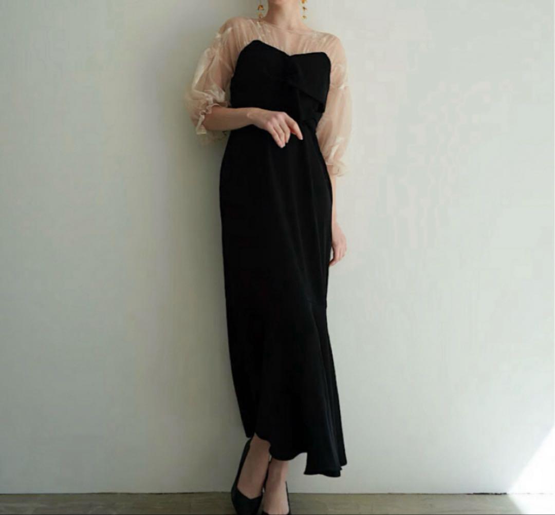 Acka sheer puff dress ブラック サイズ2