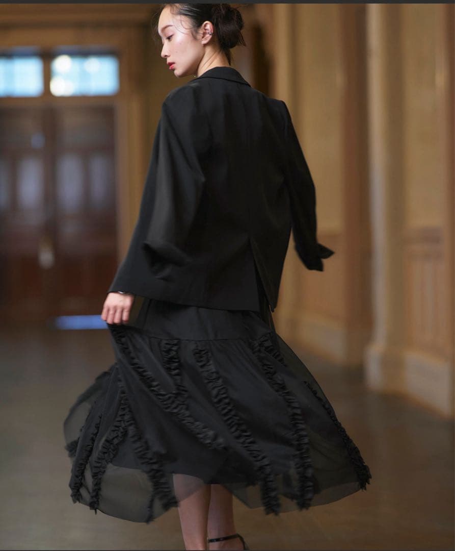 【美品送料込】ブラックフリルパーティードレス　ジャケット　ワンピース　XL