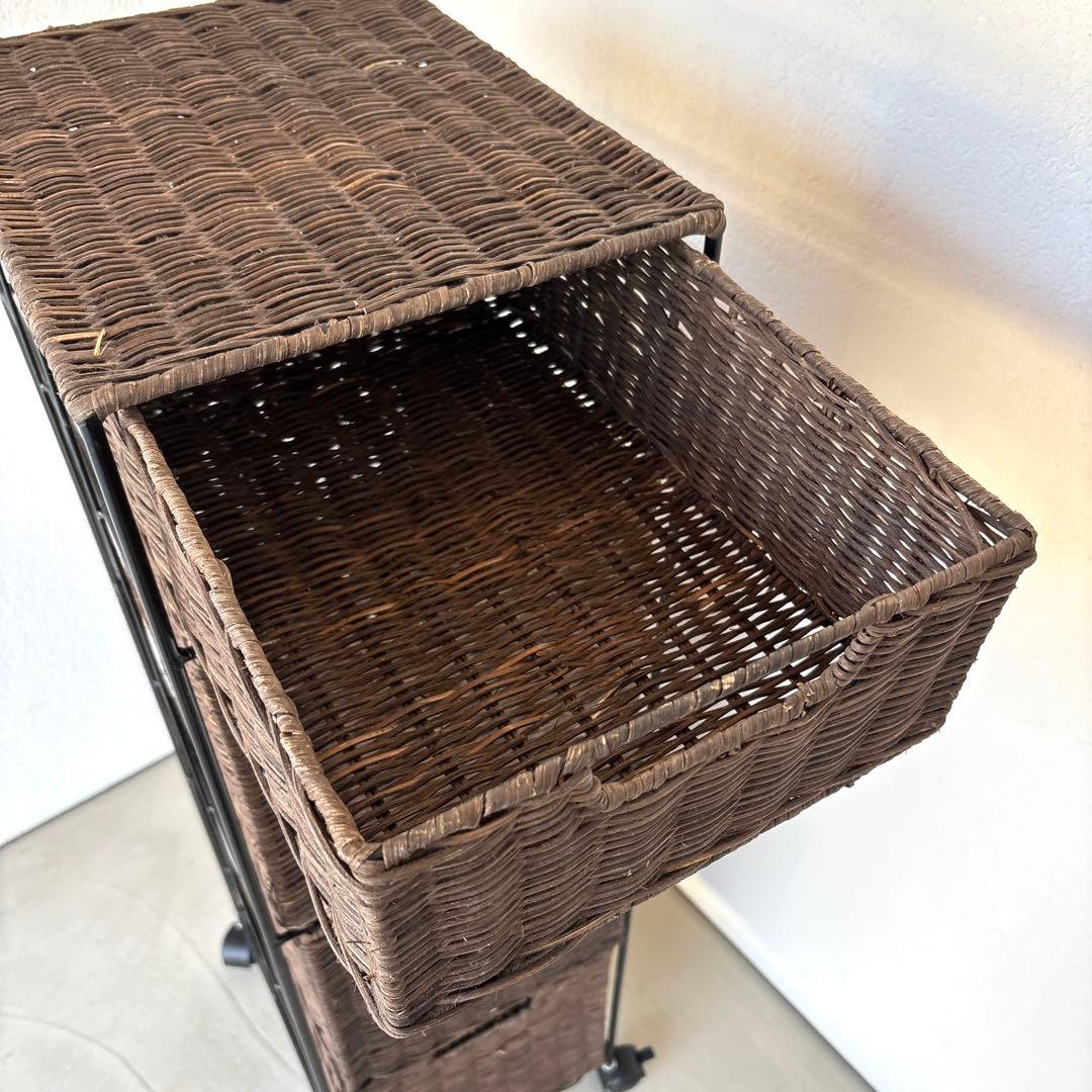 4段 アイアン ラタン チェスト かご カゴ 引き出し 収納 キャスター ラック