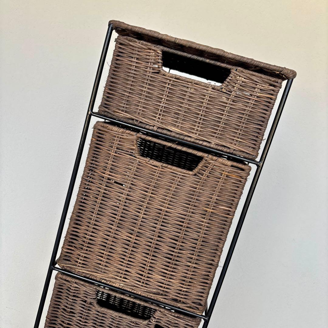 4段 アイアン ラタン チェスト かご カゴ 引き出し 収納 キャスター ラック