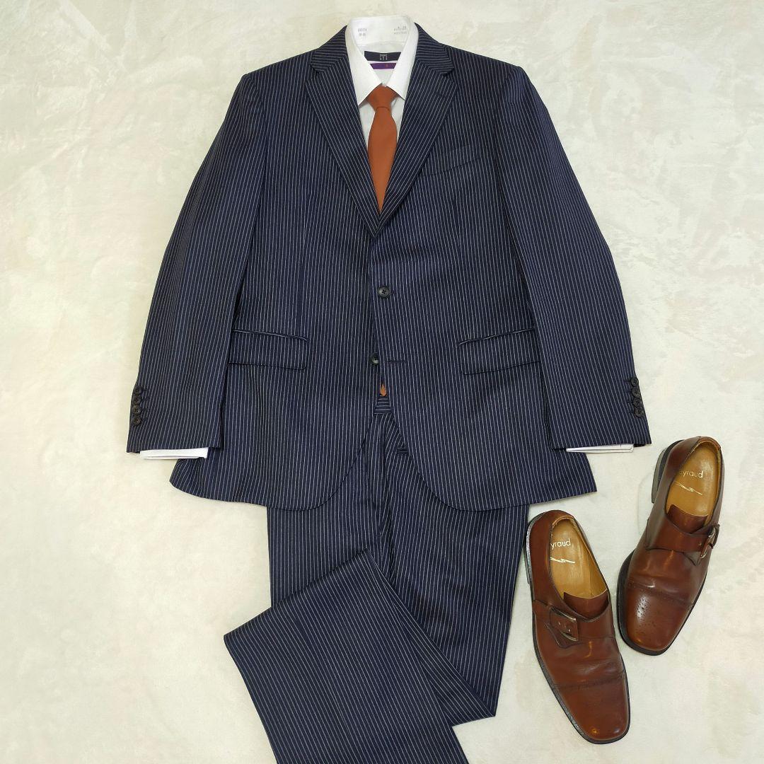 美品　大きいサイズAB8　スーツセレクト　チョークストライプ柄　ビジネススーツ