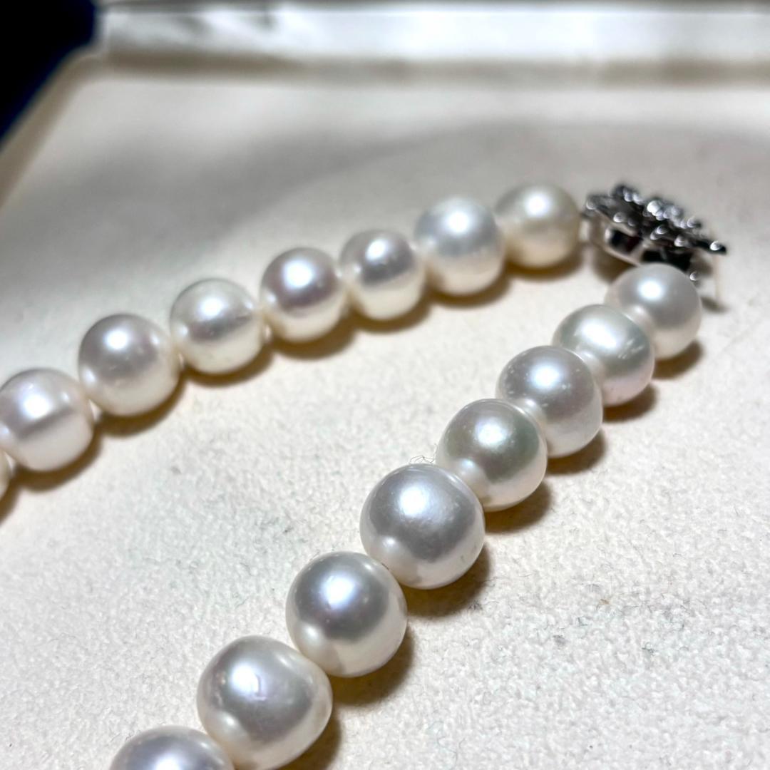 【テリ強】本真珠 パール ネックレス 約10mm-11mm イヤリングセット