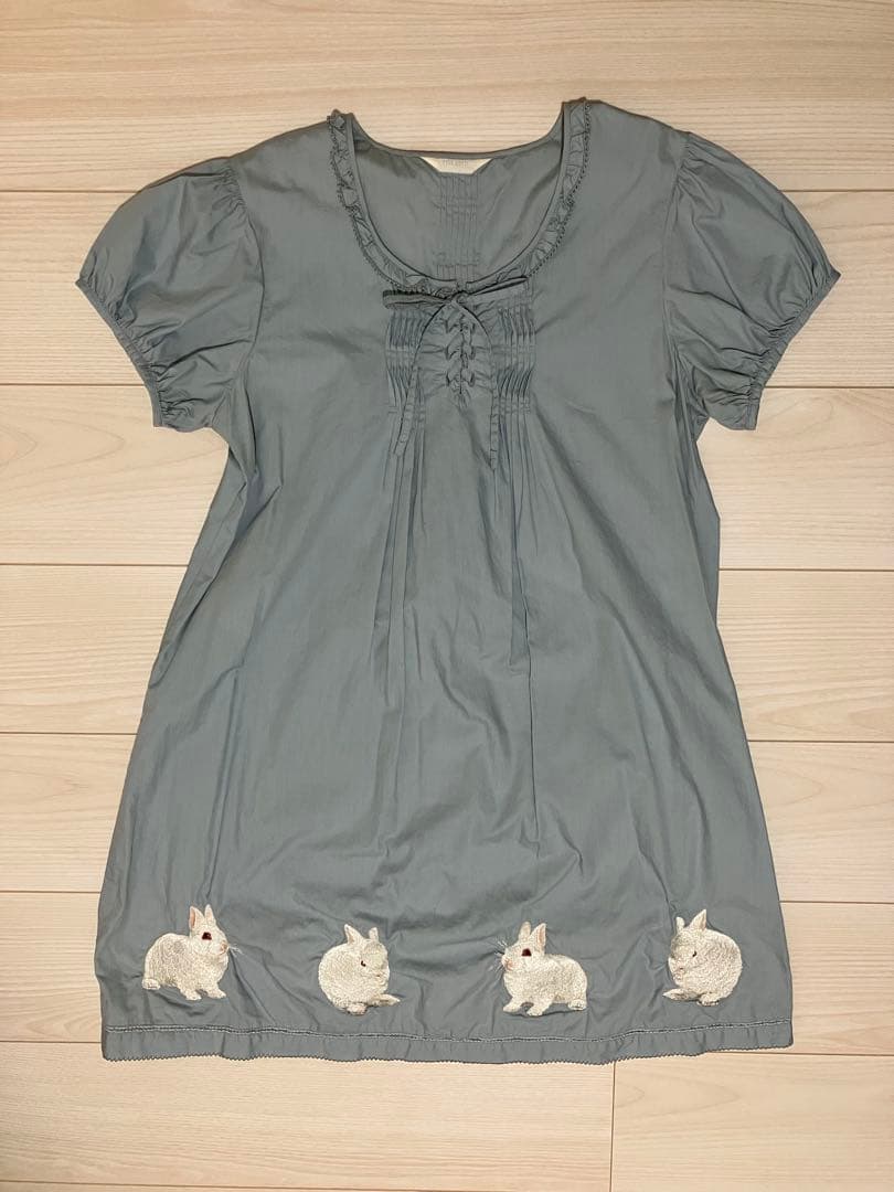 ピンクハウス うさぎ 刺繍 ブルーグレー 半袖チュニック