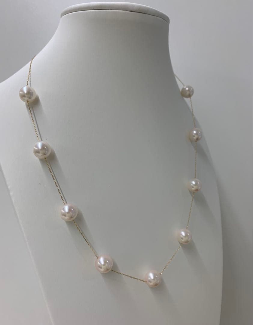 ハッピー　9粒ステーションネックレス 8-8.5mm