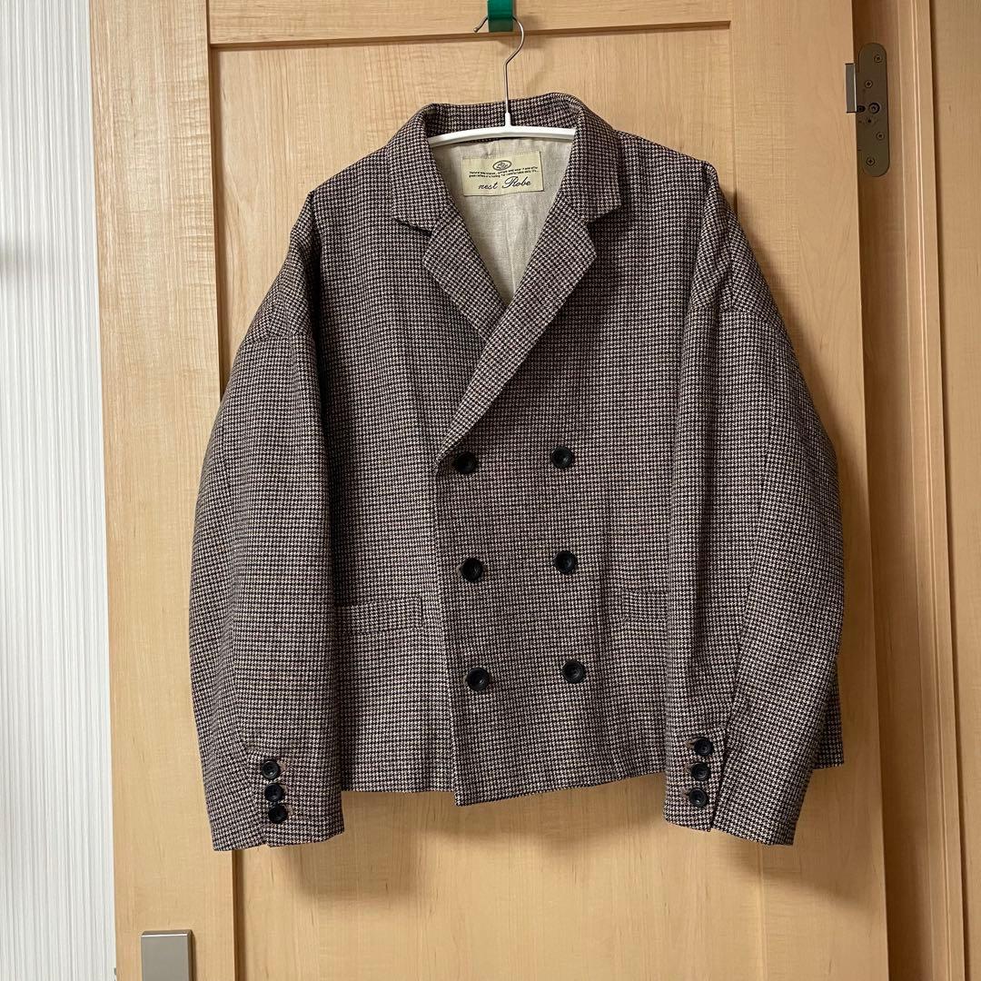 美品 ネストローブ ウールコットンガンクラブチェックジャケット