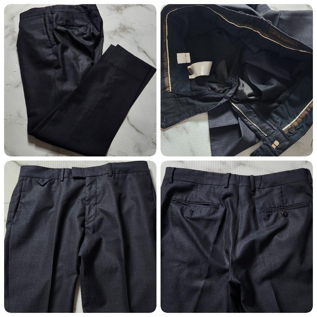 L相当 Louis Vuitton スーツ 裏地ダミエ柄 シルク ストライプ