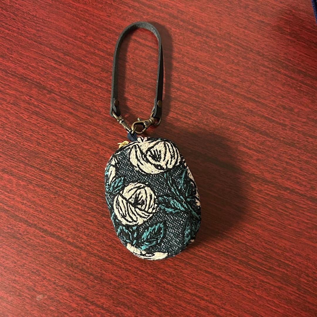 ミナペルホネン rosy(ネイビー&グリーン) ショルダーバック ミニポーチ付き