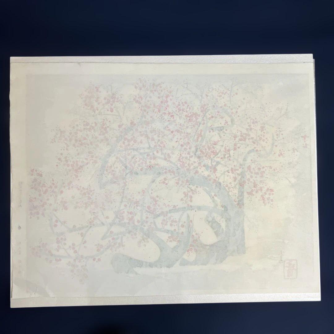 木版画　前田青邨「紅白梅」彫大倉　摺中條　版画シートのみ
