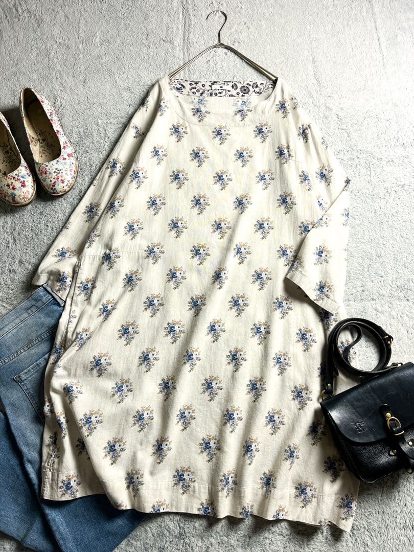 【45R】45rpm 綿100% インドカディ フラワープリントワンピース 2