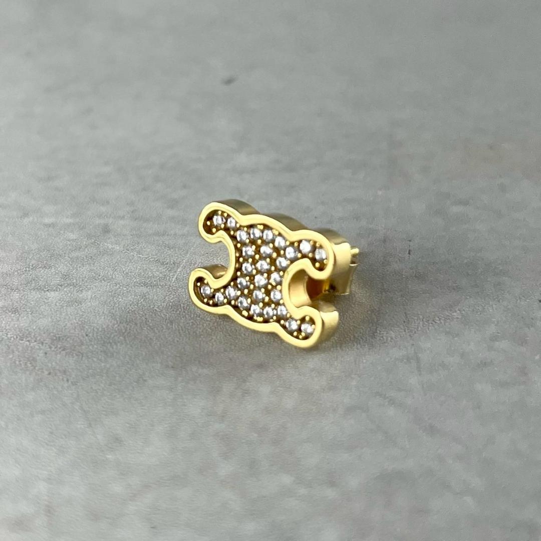 現行　CELINE　セリーヌ　トリオンフ　ラインストーン　ピアス　ゴールド　金色