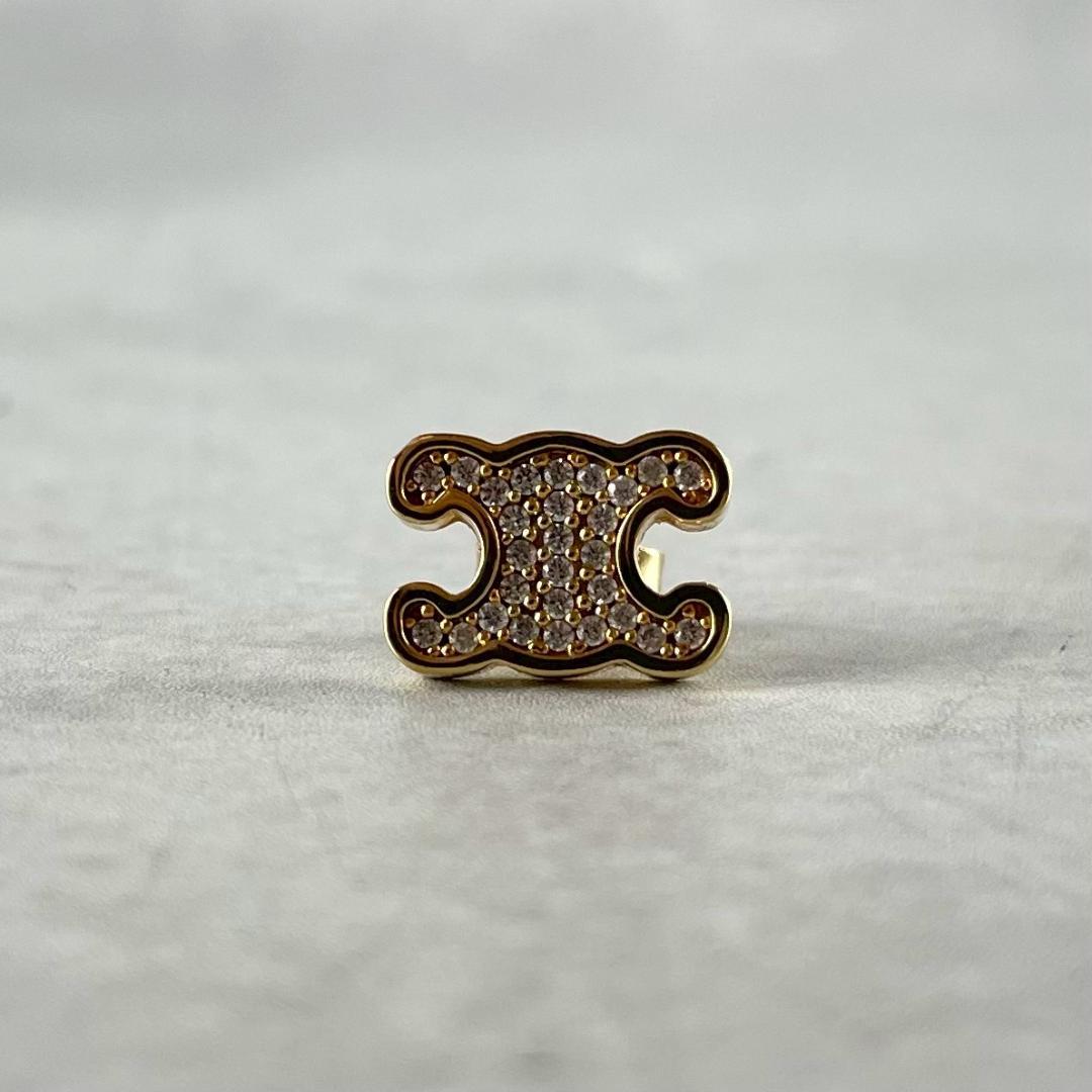 現行　CELINE　セリーヌ　トリオンフ　ラインストーン　ピアス　ゴールド　金色