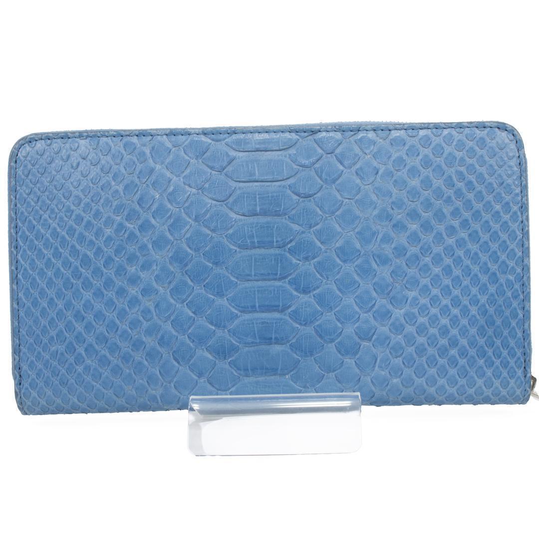 本物 セリーヌ 長財布 ファスナー メンズ レディース パイソン 水色 ブルー