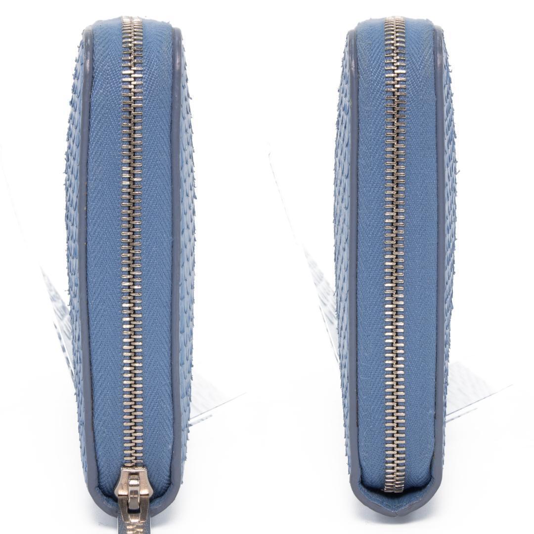 本物 セリーヌ 長財布 ファスナー メンズ レディース パイソン 水色 ブルー