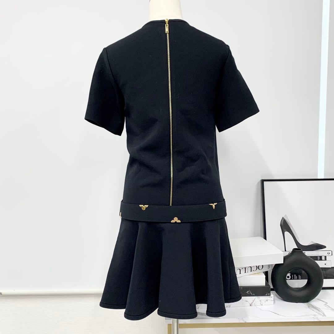 ヴィトン ワンピース ウール 半袖 ベルト ロゴ モノグラムフラワー ブラック