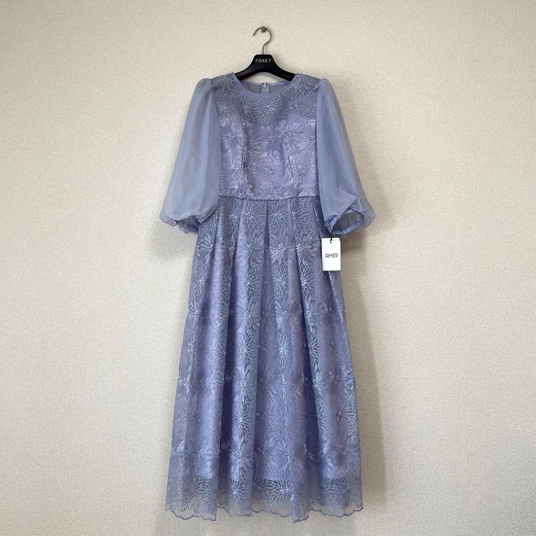 【新品未使用】AIMER オーガンジー花柄刺繍ボリュームスリーブドレス