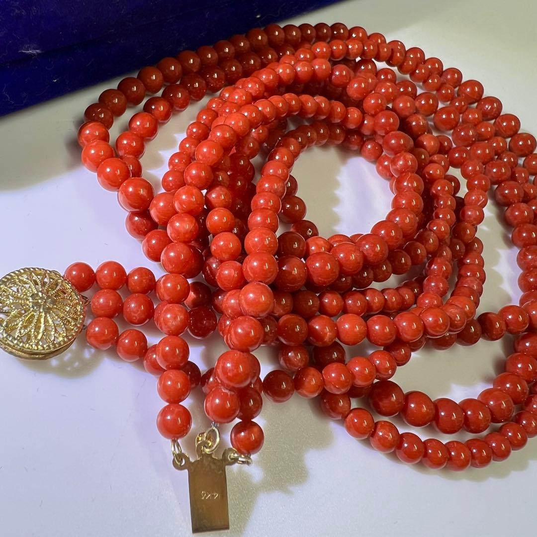 14K 刻印　本血赤珊瑚大玉　ネックレス　63.5g 東K8-0206☆2F