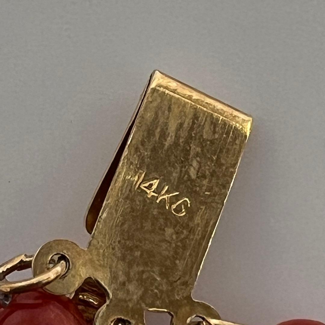 14K 刻印　本血赤珊瑚大玉　ネックレス　63.5g 東K8-0206☆2F