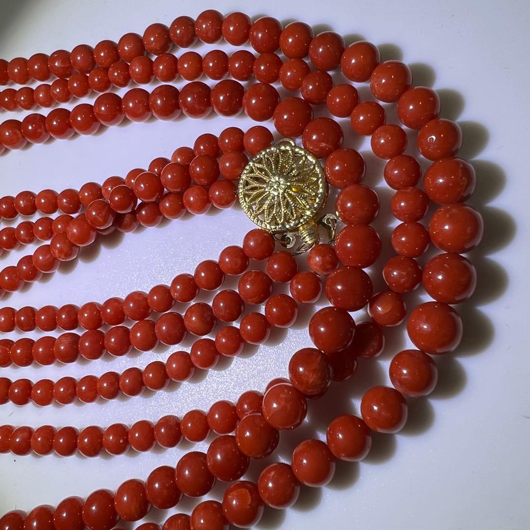 14K 刻印　本血赤珊瑚大玉　ネックレス　63.5g 東K8-0206☆2F