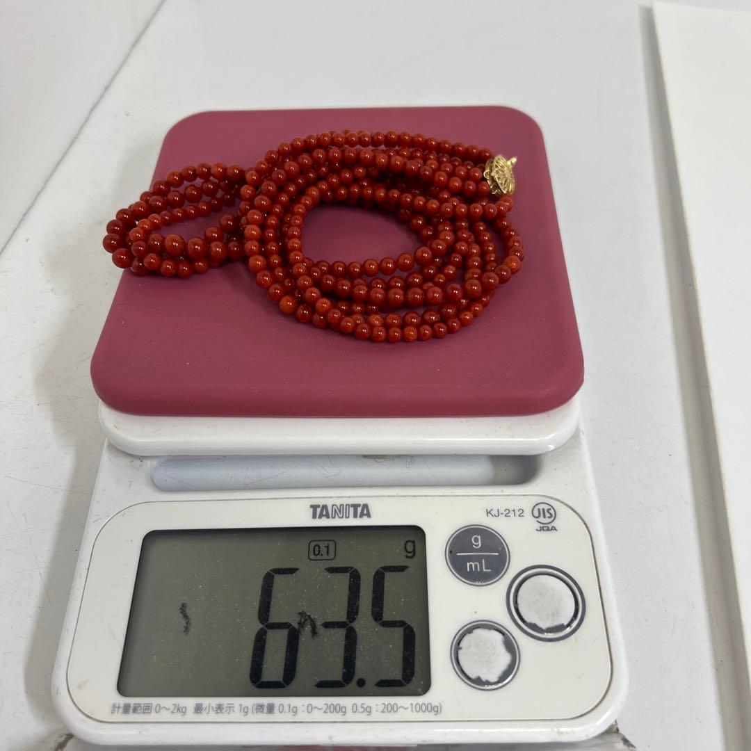 14K 刻印　本血赤珊瑚大玉　ネックレス　63.5g 東K8-0206☆2F