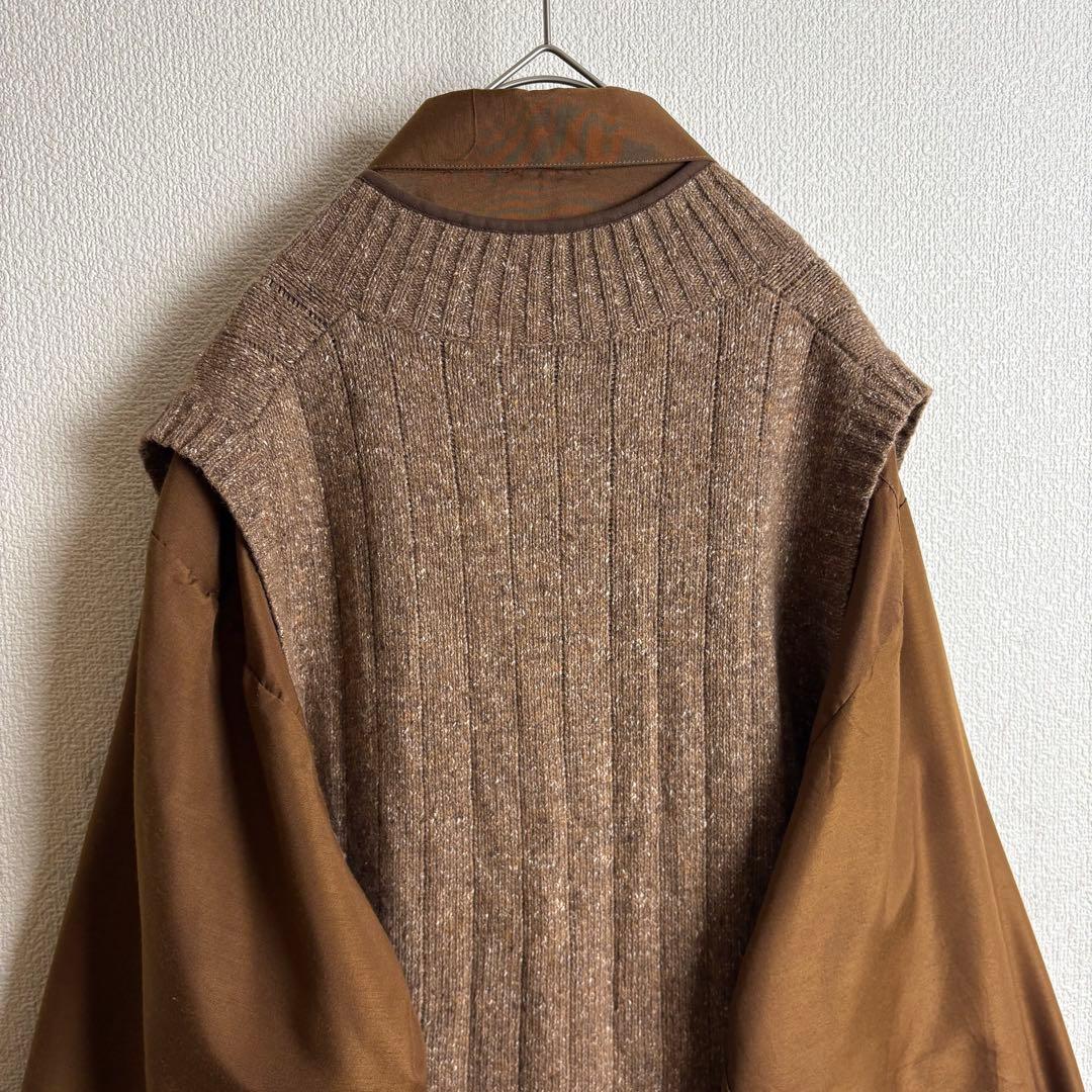 ネクタイシャツニットベスト　シルク　ペイズリー　ワッペン　襟切替　太アーム　古着