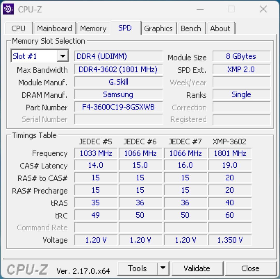 G.SKILL F4-3600C19D-16GSXWB メモリ(8GB×2)