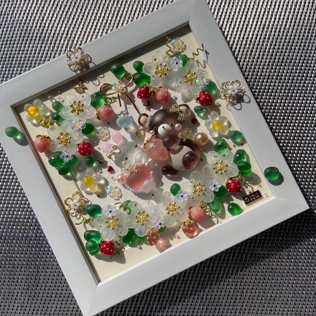 ♡いちごの中でいちごプレゼント♡シーグラスアート おおきなくまさん＆うさぎさん