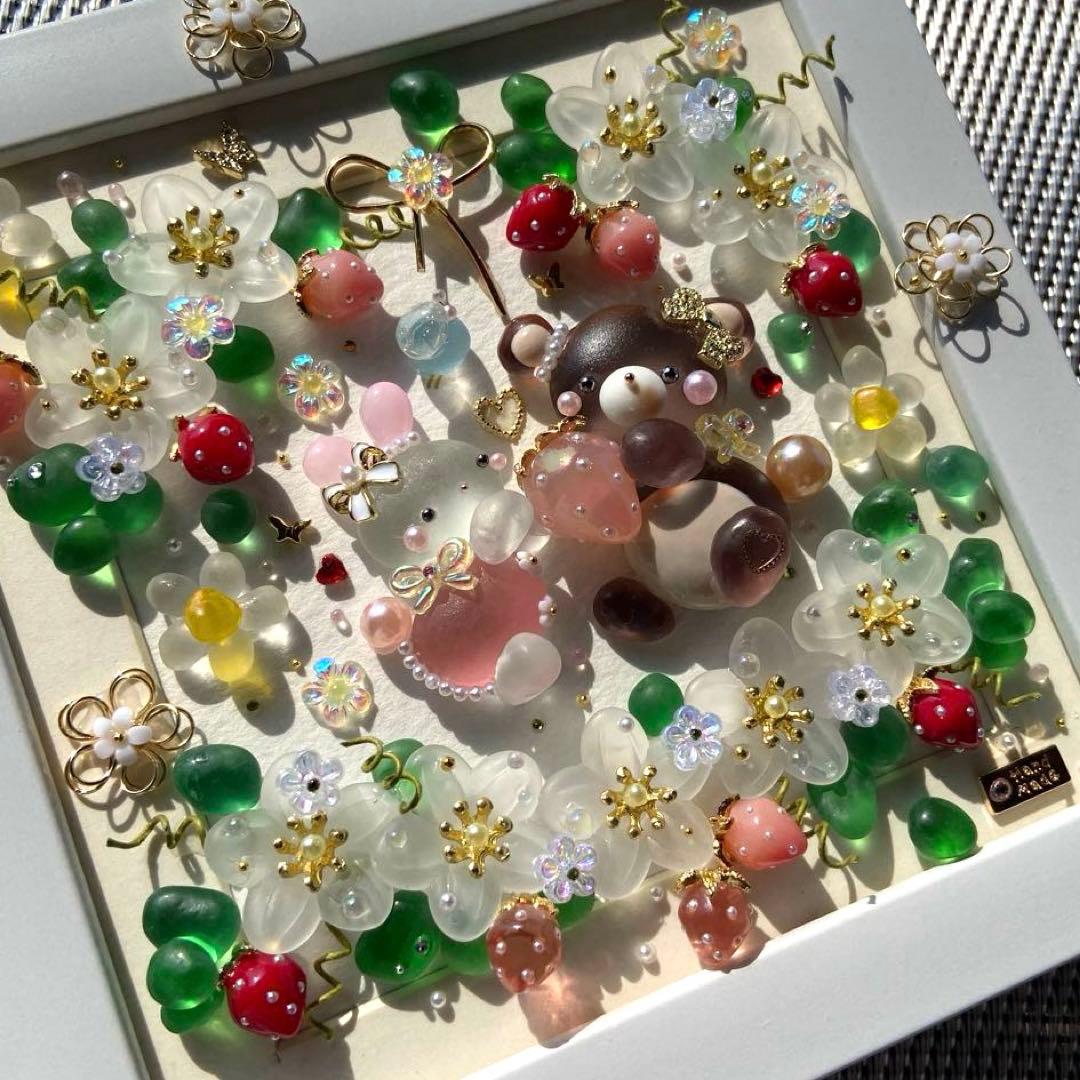 ♡いちごの中でいちごプレゼント♡シーグラスアート おおきなくまさん＆うさぎさん