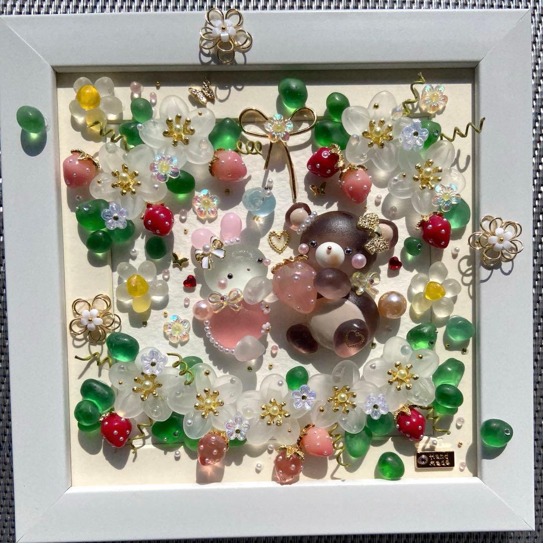 ♡いちごの中でいちごプレゼント♡シーグラスアート おおきなくまさん＆うさぎさん