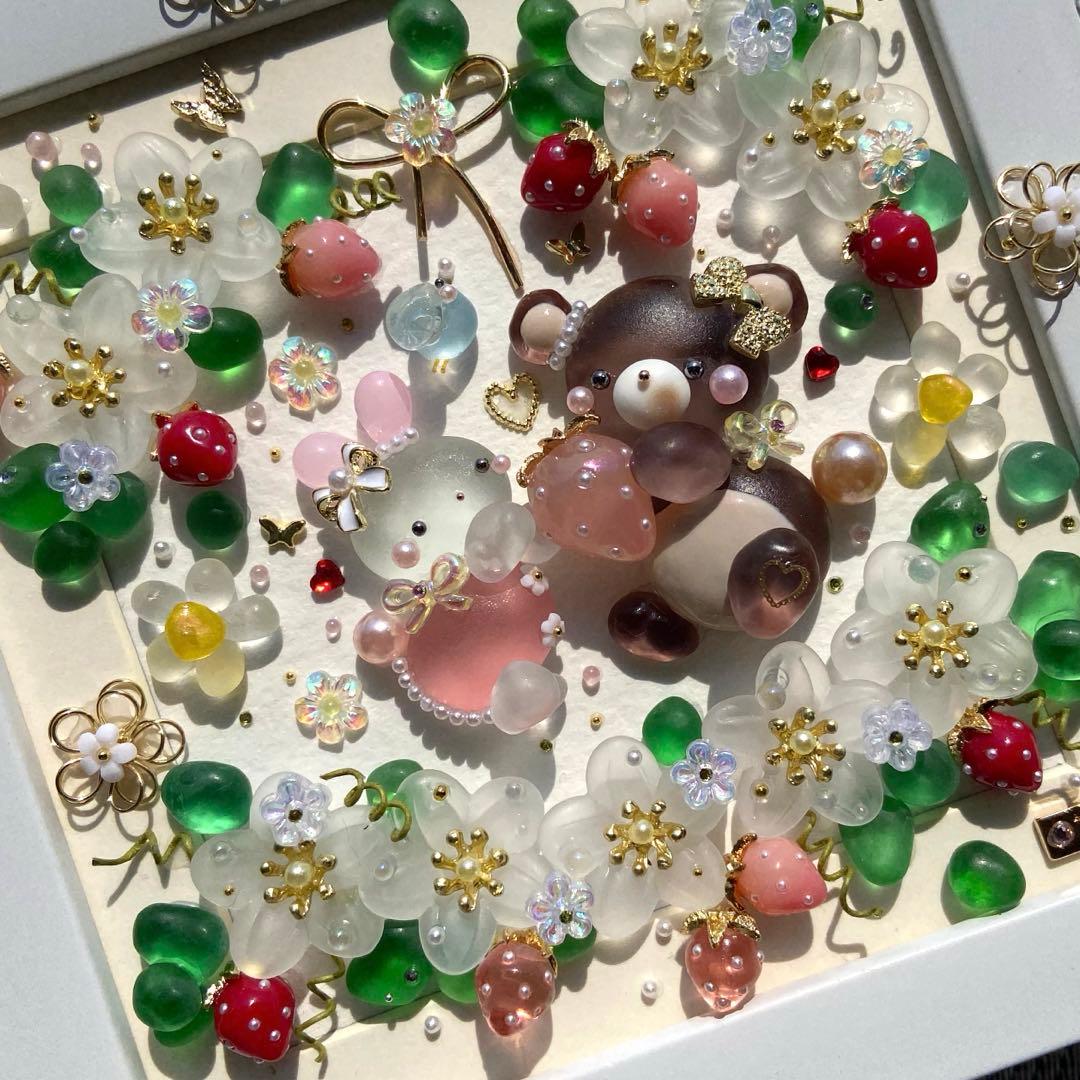 ♡いちごの中でいちごプレゼント♡シーグラスアート おおきなくまさん＆うさぎさん