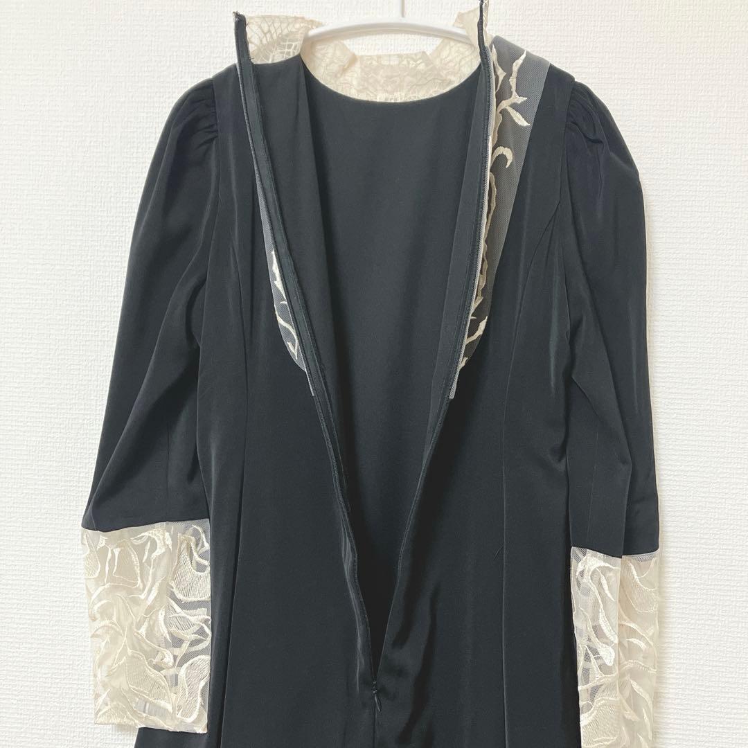 美品　人気　エトル　バック刺繍フレアドレス　パーティー　オケージョン　M