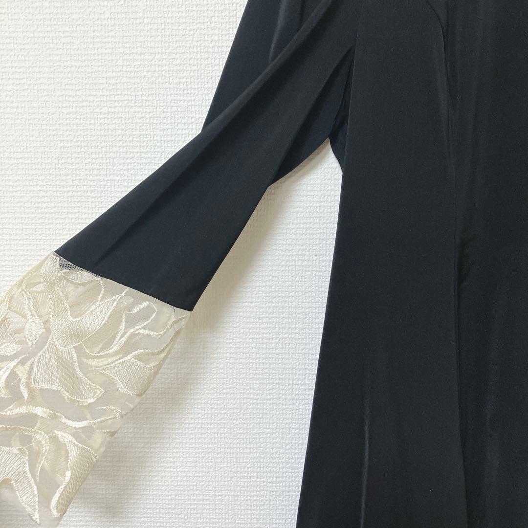 美品　人気　エトル　バック刺繍フレアドレス　パーティー　オケージョン　M