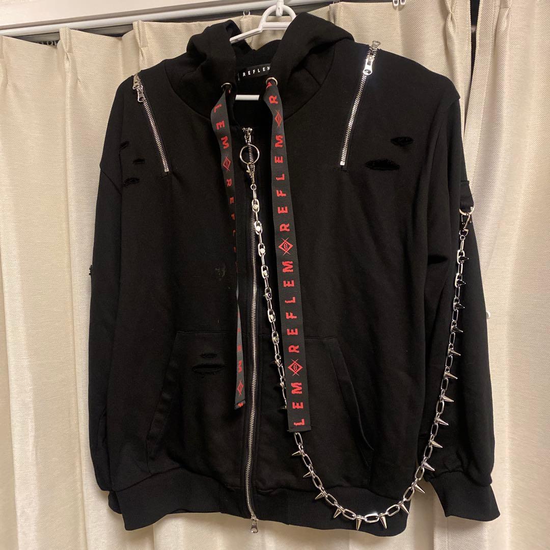 レフレム うさ耳チェーン付ジップパーカー ブラック×レッド