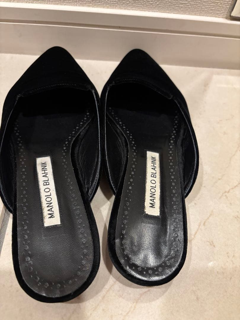 マノロブラニク 37 ブラック ベロア ミュール 靴 シューズ マノロ 黒