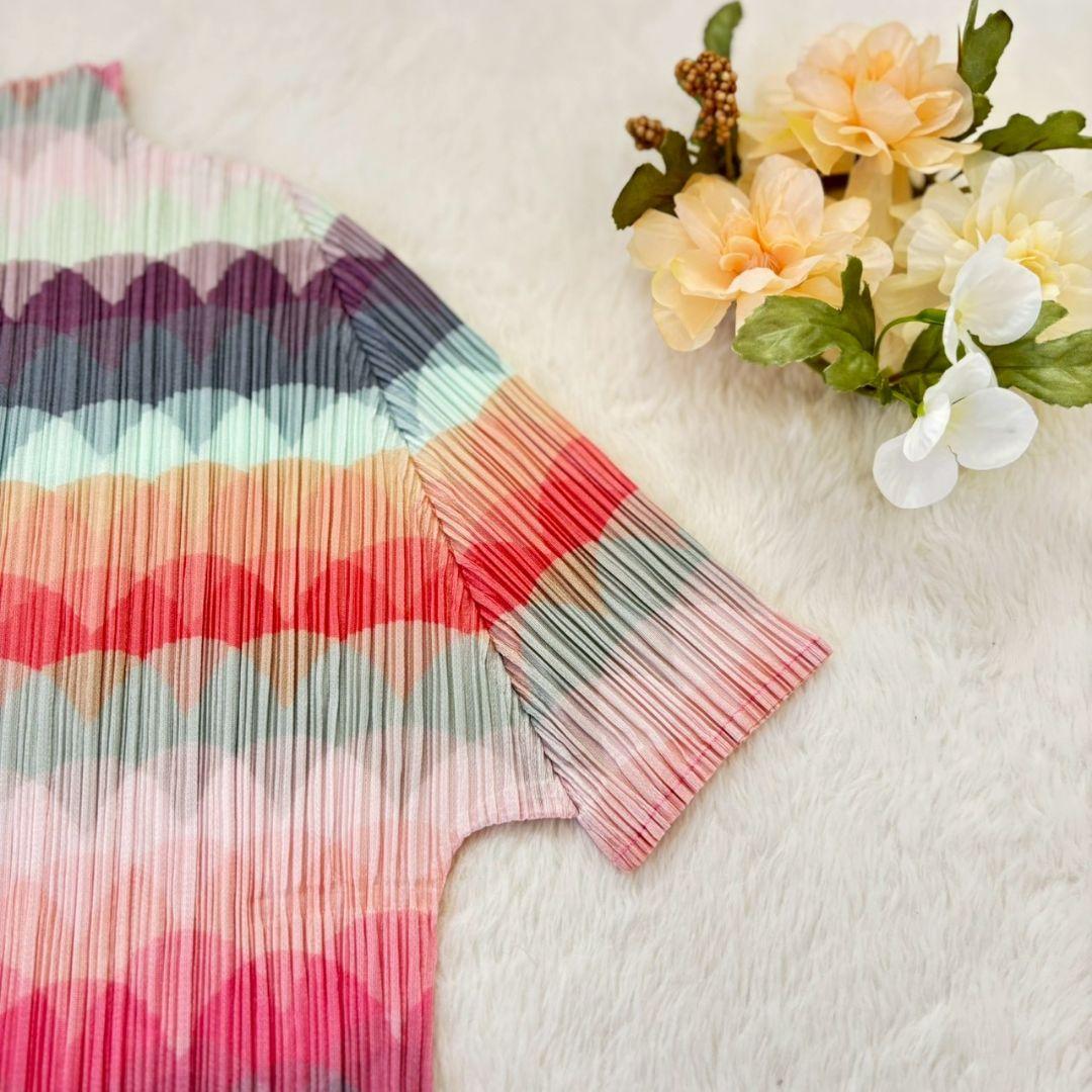 新品同様　プリーツプリーズ　イッセイミヤケ　カットソー　トップス　総柄