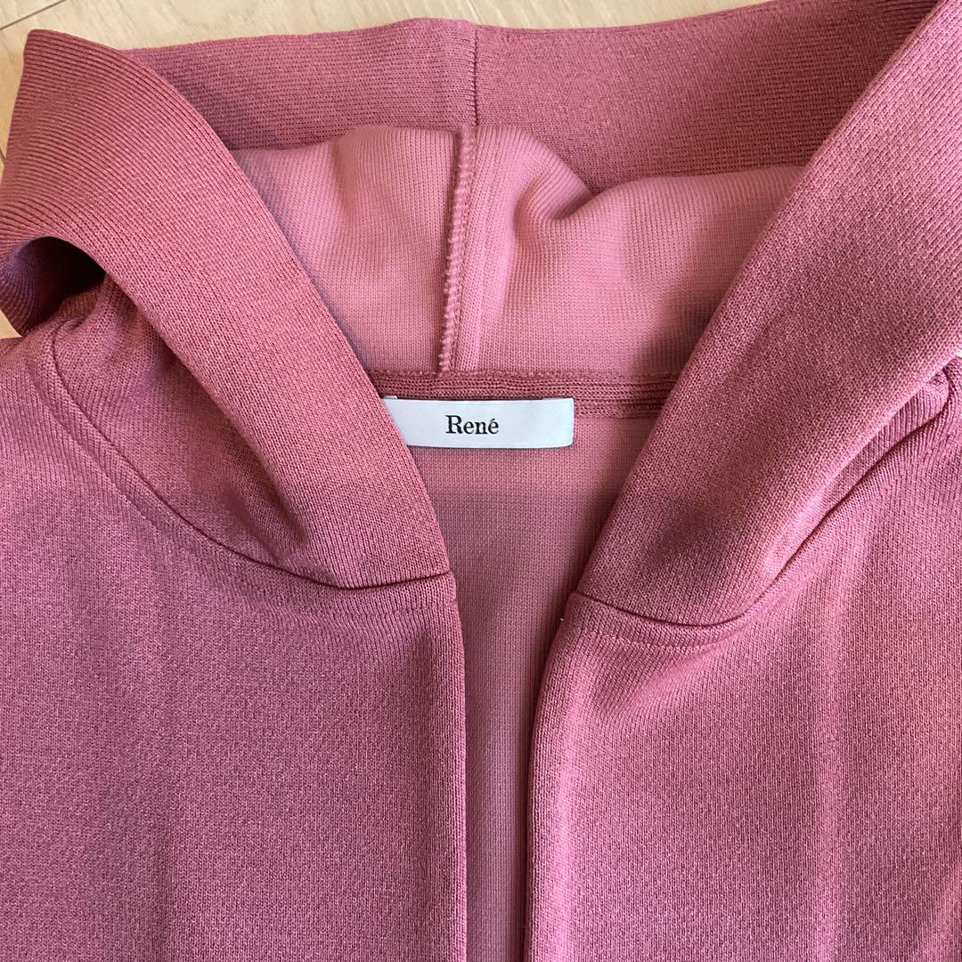 フリル付きフードロングベストジレ　 ピンク　34　新品