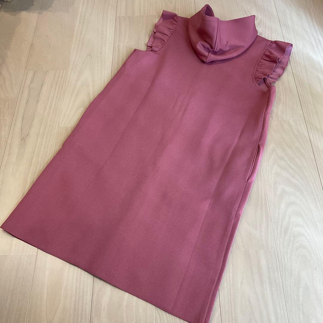 フリル付きフードロングベストジレ　 ピンク　34　新品